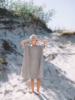 Linenfox Women’s Amalfi Linen Oversized One-Size Dress In Natural Grey